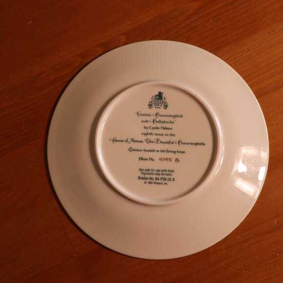 Cyndi Nelson hummingbird decorative plate "Costa's Hummingbird and Hollyhocks" - Picture 3 of 5